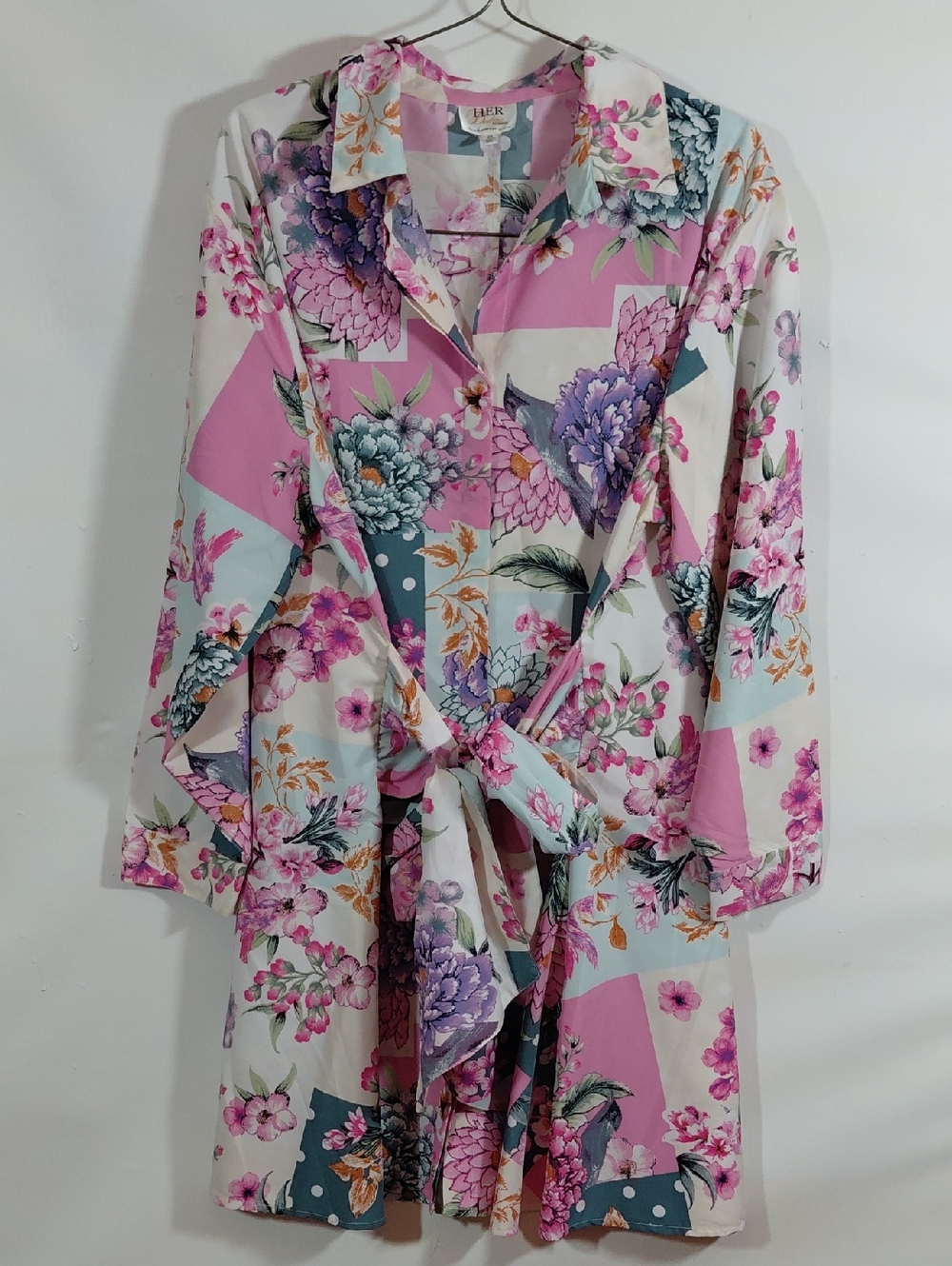 Her Destiny 2X Floral Pink Tie-Waist Shirt Dress
